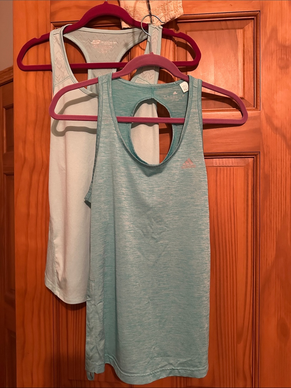 2 Women's green Racerback Tank Tops. Adidas and Sketcher.